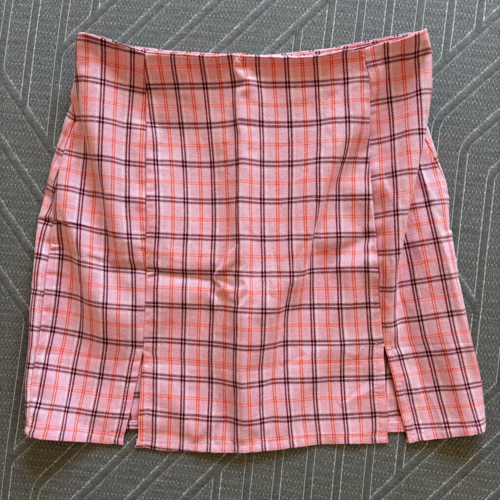 Elegant Pink Plaid Pencil Skirt